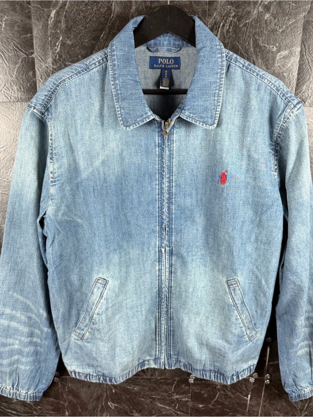 Polo Ralph Lauren Blue Lightweight Denim Harrington Bomber Jacket Medium
